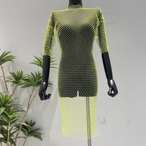 Plage vacances évider strass Internet célébrité cinquième robe résille vêtements pour femmes creux Sexy transparent robe de plage - Product Image 2