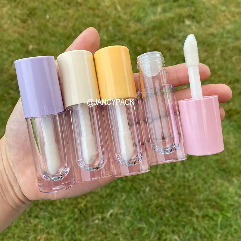 JANCY-Tubo de brillo de labios con pincel aplicador grande, paquete de 6,5 ml, PETG, redondo, vacío, rosa, púrpura, amarillo y blanco
