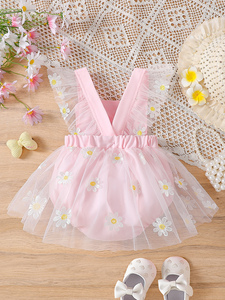 Tutina Estiva per <span class=keywords><strong>Bambina</strong></span>, Senza Maniche, con Stampa Floreale e Pizzo, Morbida, 100% Poliestere, Stile Principessa <span class=keywords><strong>Elegante</strong></span> - Product Image 2