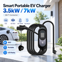 Chargeur EV portable GB/T CQC 16A 32A 220V 3.5kW 7kW avec écran LCD 2.4 pouces, charge programmée, courant réglable, IP67, pour la maison, fournisseur OEM ODM
