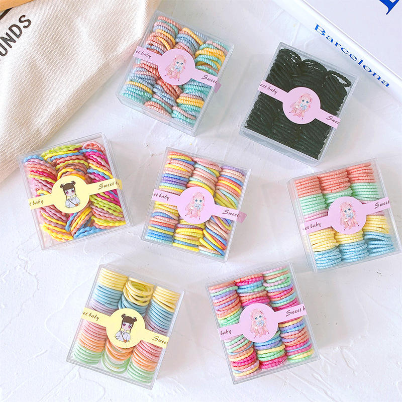 Новинка 100 шт./лот эластичная резинка для волос одноразовые цветные аксессуары для волос для девочек Набор резинок для волос с коробкой