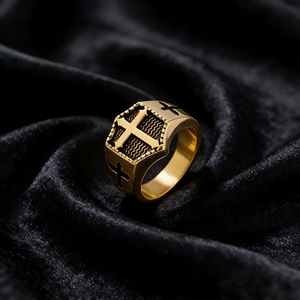 Anillos de Dedo Religiosos de Acero Inoxidable con Ondas Cruzadas Vintage al por Mayor, Chapados en Oro de 18k, Joyería Hip Hop para Hombre - Product Image 6