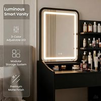 Vente en gros de coiffeuse moderne et durable avec miroir LED, armoire de rangement mobile, 5 tiroirs et étagères réglables à 3 niveaux