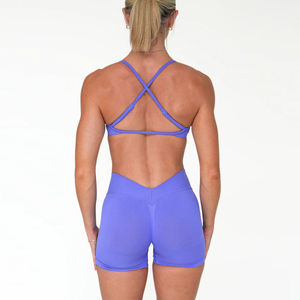Seamless Custom Logo <b>Tops</b> Gym Wear Women Sets High Quality <b>Cross</b> Back Bra V Back Scrunch Shorts Leggings Sports Yoga Wear Suits - Product Image 6