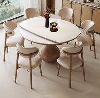 Ensemble table et chaises de salle à manger STG moderne, plateau rond en marbre, bois massif, extensible, rotatif, 6 places, pour maison, hôtel, restaurant