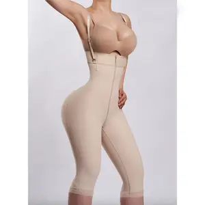 Rib-height Girdle with Zipper, Knee-length Waist Trainer Body Shaper Tummy Control Panties Women Seamless Leggings Trimmer Short