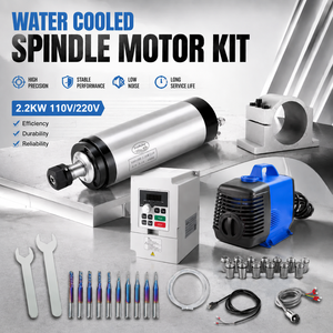 Moteur de <span class=keywords><strong>broche</strong></span> refroidi par eau ER20 de 80 mm 2,2 kW avec pompe à eau VFD et <span class=keywords><strong>accessoires</strong></span> 24000 tr/min pour routeur CNC <span class=keywords><strong>professionnel</strong></span> pour le travail du bois - Product Image 1