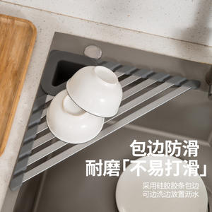 Support de rangement de cuisine multifonctionnel pliable en triangle en alliage d'aluminium et caoutchouc de silicone, avec bac d'égouttement pour baguettes - Product Image 1