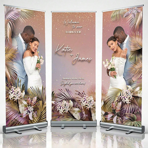 Support de <span class=keywords><strong>bannière</strong></span> enroulable intégré pour mariage, <span class=keywords><strong>personnalisé</strong></span>, 1 pièce, avec support en X pour joyeux <span class=keywords><strong>anniversaire</strong></span> et trous de suspension - Product Image 1