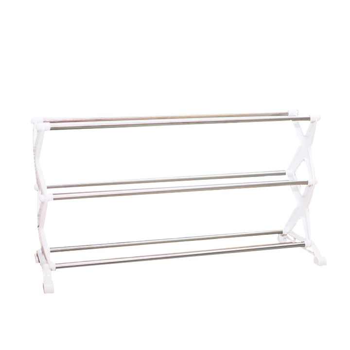 3-Tier White Folding Shoe Rack