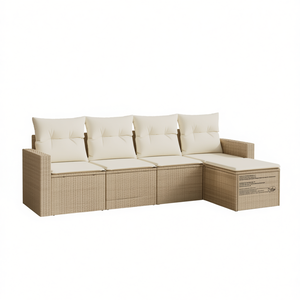ชุดโซฟาหวายสีเบจสำหรับสวน เฟอร์นิเจอร์กลางแจ้ง ดีไซน์ร่วมสมัย กันน้ำ พร้อมเบาะโฟมความหนาแน่นสูง - Product Image 1