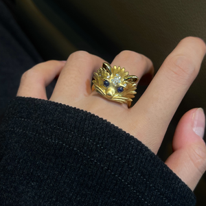 Anillo Delicado y Lindo de Oro Sólido de 18K con Diamante Natural, Diseño de Gatito, Acabado Cepillado, Minimalista, Coleccionable, para Boda, Compromiso o Fiesta - Product Image 4