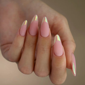 Uñas Postizas Francesas Almendradas con Borde <span class=keywords><strong>Dorado</strong></span>, Patrones Especiales para Mayoristas, Suministros para Uñas, Productos de Belleza Profesionales, Reutilizables - Product Image 1