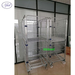 Katlanır galvanizli Metal depo dört Castor tekerlek endüstriyel depolama taşıma kargo kafesi market arabası - Product Image 3