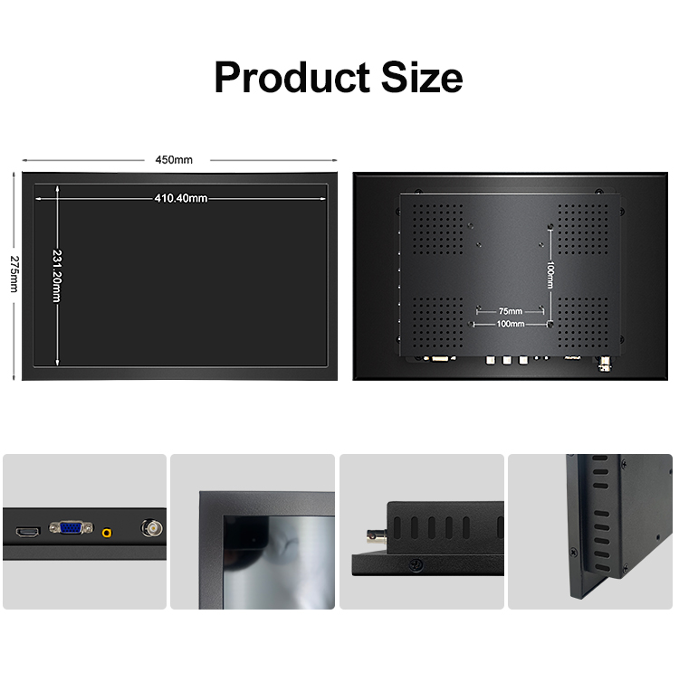 Economic 18.5 Inch Industrial Touch Screen Monitor IPS 1366x768 Resistive TFT LCD Metal Case USB New Wall Mount OEM/ODM