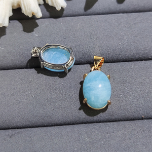 <span class=keywords><strong>Collana</strong></span> di pietre preziose fatta a mano da donna in <span class=keywords><strong>acquamarina</strong></span> Cabochon placcato in oro 18K con ciondolo in argento acquatico - Product Image 2