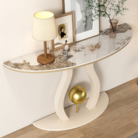 Meubles de salon Base en métal Dalle de roche Top Couloir Table d'entrée Marbre doré Table console de luxe Tables console modernes