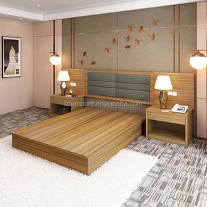 Budget Hotel Guest Room Furniture Wooden <b>Queen</b> <b>Bed</b> <b>Frame</b> with Soft Block Headboard and Open Storage Nightstands for 3-Star Hotel - Product Image 4