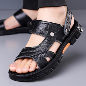 รองเท้าแตะฤดูร้อนของผู้ชายหนังนุ่มรองเท้าชายหาดแบบแบนระบายอากาศได้ดีแบบสวมแบบลำลองสีน้ำตาลสีดำ 8812 - Product Image 4