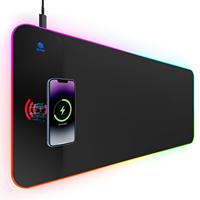 Tapis de souris sans fil personnalisé avec recharge RGB, surface en tissu micro-texturé, tapis de bureau antidérapant en caoutchouc pour le jeu et le bureau