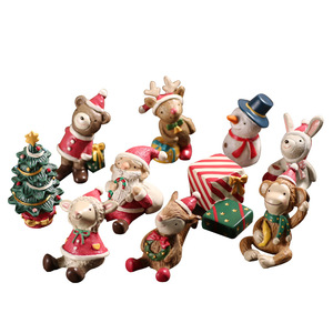 Christmas Resin Figurines Set Santa Claus Reindeer Snowman Animal Dolls Desktop Decor Indoor Home Gift Decoration - Product Image 5