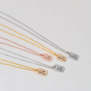 ターニッシュフリーI AMブレイブ十分に強い魅力的な引用ネックレスカスタム刻印犬タグ自己愛ネックレスゴールド - Product Image 1