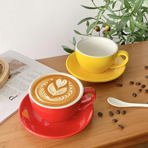 ชุดแก้วกาแฟเซรามิกสไตล์ยุโรป 300 มล. แก้วกาแฟสีสันสดใสพร้อมจานรอง - Product Image 2