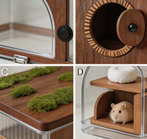 Cage pour hamster <span class=keywords><strong>en</strong></span> bois massif durable, fabriquée à partir <span class=keywords><strong>de</strong></span> bois naturel, avec fenêtre incurvée <span class=keywords><strong>en</strong></span> acrylique et plateau profond pour la tanière - Product Image 3