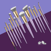 DailyQueen Ensemble de pinceaux de maquillage 14 pièces avec logo personnalisé diamant en cristal violet Échantillons gratuits pour correcteur
