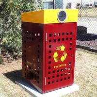 Contenedor de Reciclaje Metálico Perforado Cuadrado para Exteriores con Símbolo de Reciclaje para Jardín, Calle o Plaza