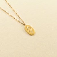 Perhiasan ulang tahun kalung bunga lahir wanita, Kalung emas tanda zodiak bahan baja tahan karat tidak beraturan Oval berukiran nama bunga