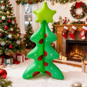 Árbol de Navidad inflable de PVC de 65 cm, verde con puntos rojos y estrella en la parte superior, para decoración navideña en interiores y exteriores. - Product Image 1