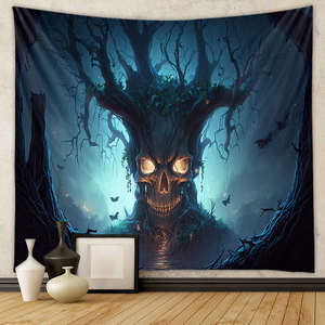Nuevo <span class=keywords><strong>Tapiz</strong></span> Tejido Aubusson con Estampado de Halloween, Diseño de Cielo Nocturno de Terror, Luna Llena, Cementerio y Calabaza de Dibujos Animados, para Habitación de Niños - Product Image 2