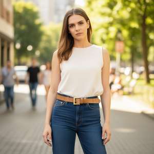 Cintura in Pelle PU Effetto Alligatore con Fibbia Quadrata Dorata 3Cm Moda Donna Uomo - Product Image 2