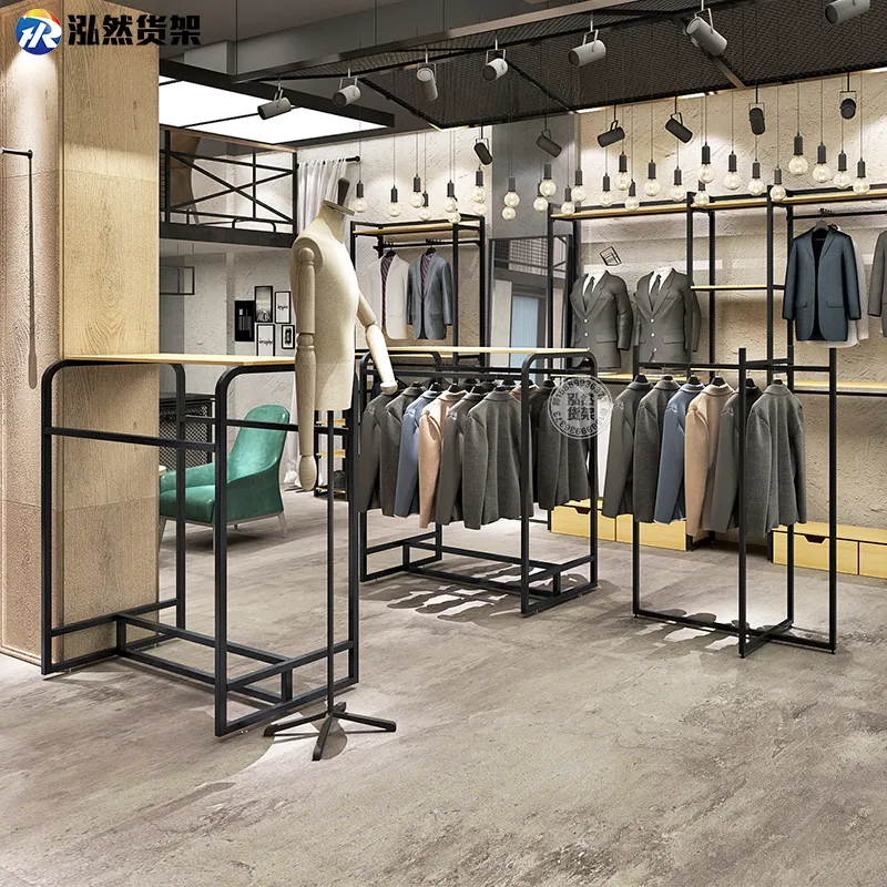 Commercial Custom Clothes Shop Adjustable Height Wall Mounted Display Racks Hangers For Clothing Store Trend Clothes Rack