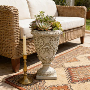 Macetero de Resina con Diseño de Vid y Acanthus - Acabado con Efecto Piedra Antigua, Estilo Barroco para Jardines y Patios Toscanos - Product Image 5