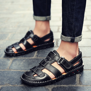 Sandalias Planas de Verano para Hombre, de Cuero Genuino, Punta Cerrada, con Correa de Hebilla, Antideslizantes, Casuales, para Exteriores, Talla 47 48 - Product Image 2