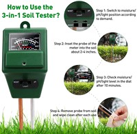 Testeur de pH du sol 3-en-1, testeur d'humidité/luminosité/pH du sol, kits d'outils de jardinage pour l'entretien des plantes, idéal pour le jardin, la pelouse, la ferme
