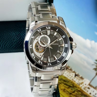 Montre mécanique automatique pour homme, design tendance, cadran squelette avec chiffres romains, étanche, acier inoxydable, montre-bracelet pour homme d'affaires