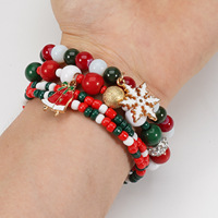 Bracelet élastique unisexe en perles acryliques colorées multicouches, breloques flocon de neige et clochette, électroplaqué, vente en gros