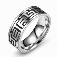 316L Edelstahlring mit geometrischer Gravur, Öltropfen-Design, Jesus-Motiv, schwarz gunmetal-plattiert, modischer, vielseitiger Schmuck, Großhandel