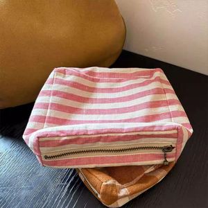 Promotional Recycling Pink and White Color Stripes Cotton <b>Storage</b> Pouch Canvas <b>Makeup</b> Pouch With Logo Printing - Product Image 3