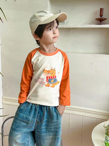 Nueva Camiseta de Manga Larga de Algodón para Niños, Absorbente de Humedad, con Estampado de Dibujos Animados a Rayas, Moderna, de una Sola Pieza - Product Image 3