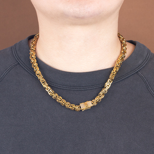 Collar de Cadena Bizantina Gruesa de Acero Inoxidable Chapado en Oro de 6MM 7MM con Cierre Iced Out Estilo Hip Hop - Product Image 6