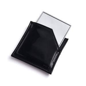 Brand Name Unique Gold Acrylic LOGO Metal Square Single Side Pocket <b>Mirror</b> With PU Pouch - Product Image 6