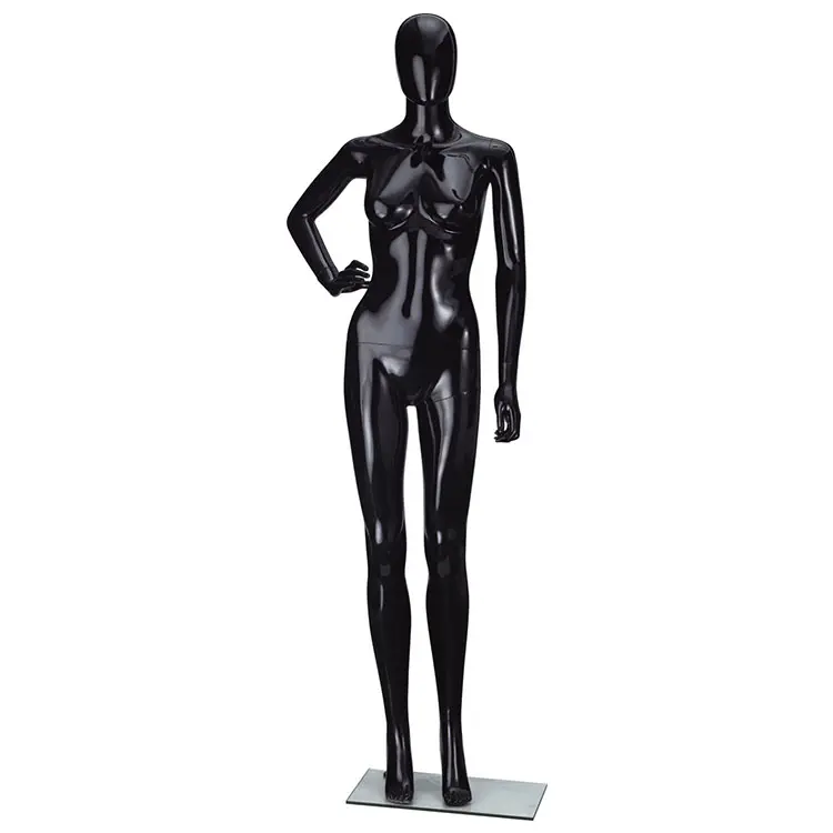 Maniquí de maniquí negro brillante para mujer, moda de plástico para exhibición de ropa, barato, venta al por mayor