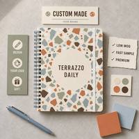 Carnet de notes quotidien LABON personnalisé A5 en terrazzo, planificateur de projets, reliure spirale, liste de points à vérifier, notes de réunion, bande élastique