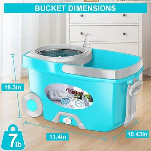 FunClean pour ensemble de <span class=keywords><strong>seau</strong></span> avec essoreuse rotative à 360°, 6 recharges en microfibre, manche télescopique en acier inoxydable de 61 pouces, 2 roues, bleu - Product Image 5