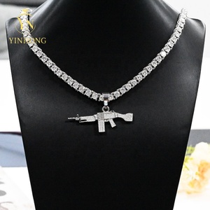 Usa Stock Hip-Hop-Charme Iced Out <span class=keywords><strong>Ak</strong></span>-<span class=keywords><strong>47</strong></span> Hip Hop Punk Schmuck Seil Kette Zirkon Iced Out Gun Moissan ite Anhänger Halskette für Männer - Product Image 3