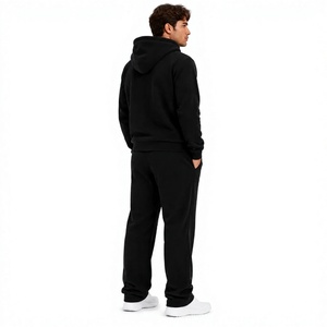 Survêtement à capuche pour homme, manches longues, sweat-shirt décontracté d'hiver, pantalon de jogging, fermeture à cordon, uni, 100% coton, léger, noir - Product Image 5